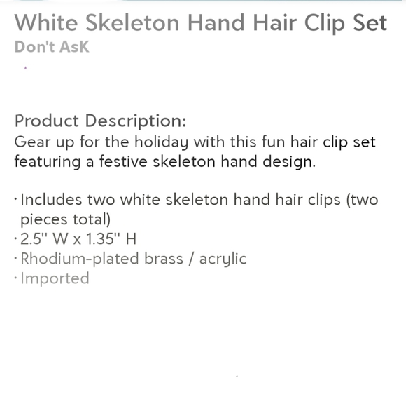 DONT ASK White Skeleton Hands Barrettes - Picture 5 of 5